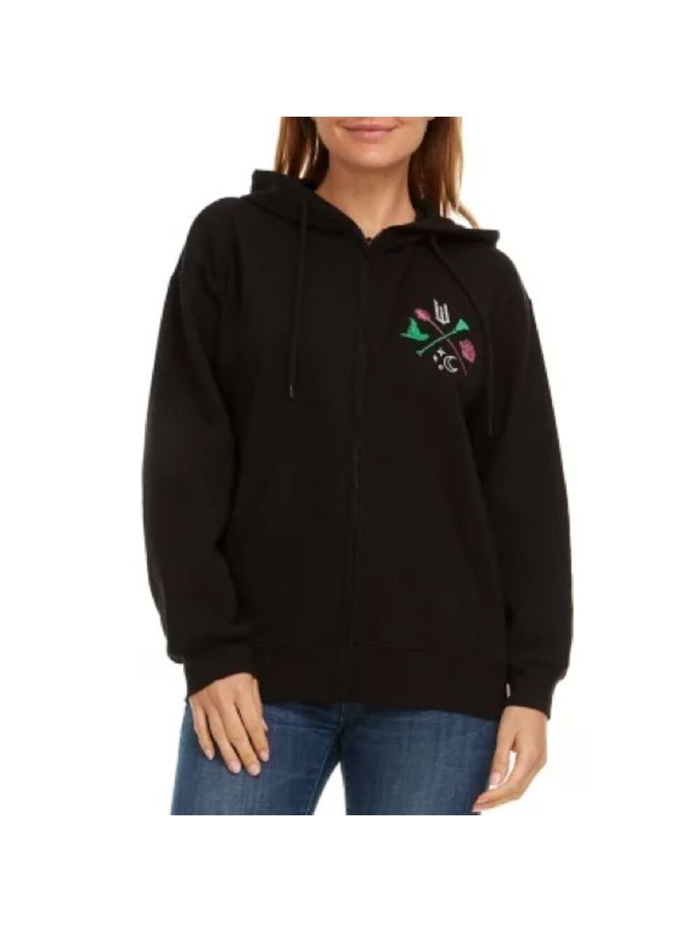 Wicked Full Zip Embroidered Hoodie Women’s S Black Long Sleeve Universal Studios